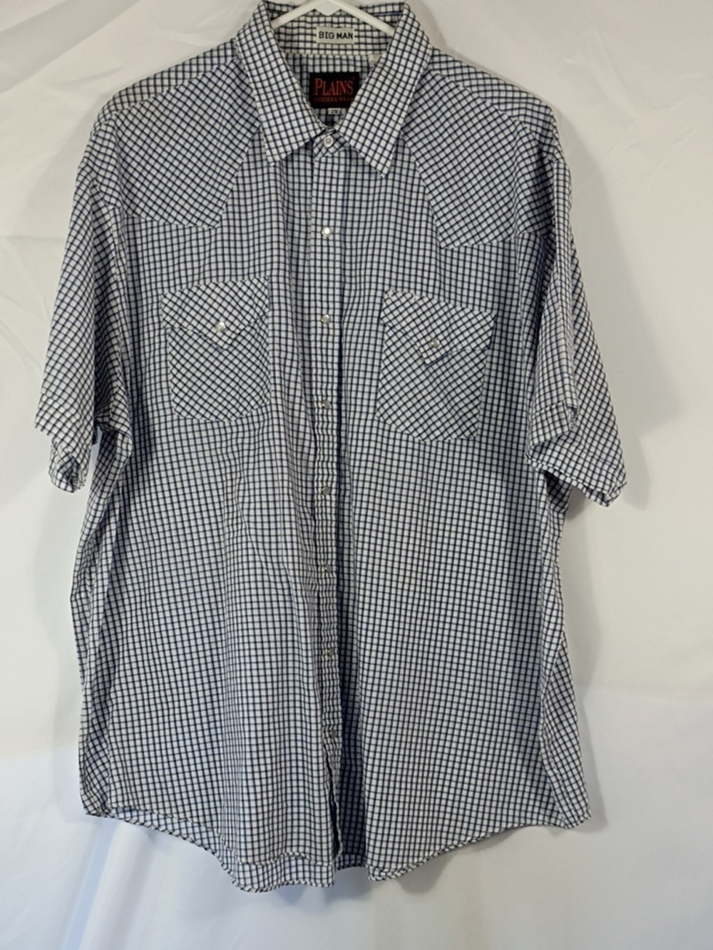 EUC Plains Western Wear Shirt Pearl Snap Plaid Short Sleeve Button Up Sz 2X Big